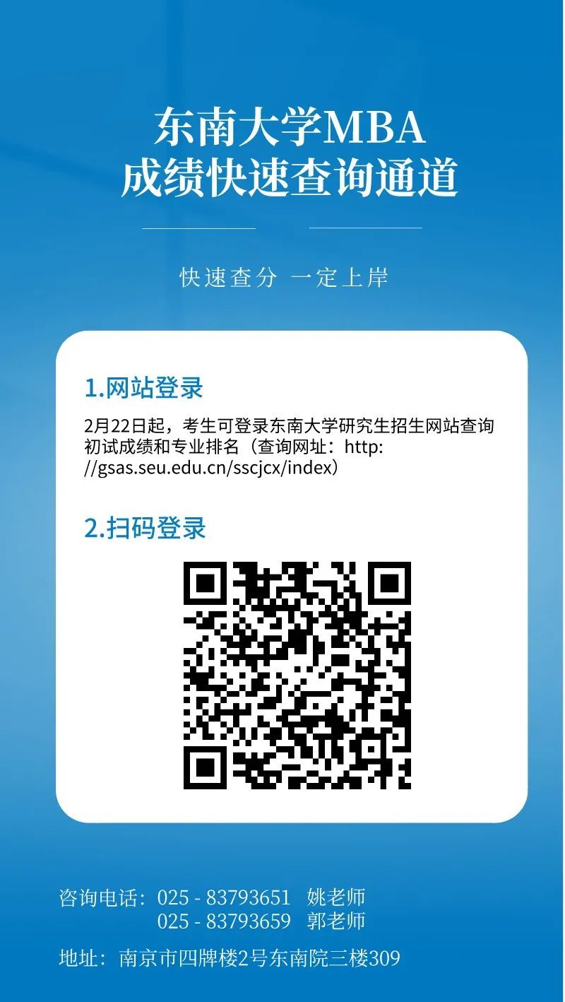 2022年东南大学MBA和EMBA初试成绩排名快速查询通道